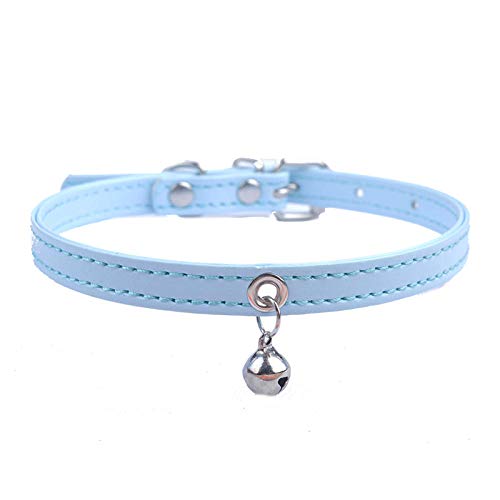 Kunstleder Katzenhalsband Verstellbares Hundehalsband mit Glocke Katzenhalsband Katzen- und Hundehalskette Heimtierbedarf-Blau_S von YVDY