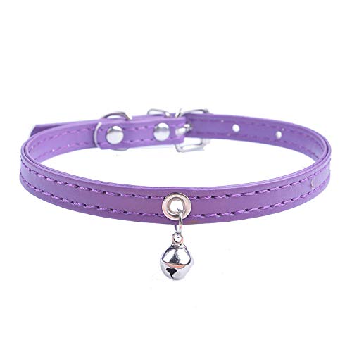 Kunstleder Katzenhalsband Verstellbares Hundehalsband mit Glocke Katzenhalsband Katzen- und Hundehalskette Heimtierbedarf-Purple_S von YVDY