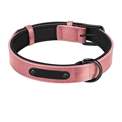 Leder Hundehalsband DIY Custom Gravierte ID Name Hundehalsband Personalisierte Reflektierende Hundehalsband Heimtierbedarf Zubehör,Rosa,m von YVDY