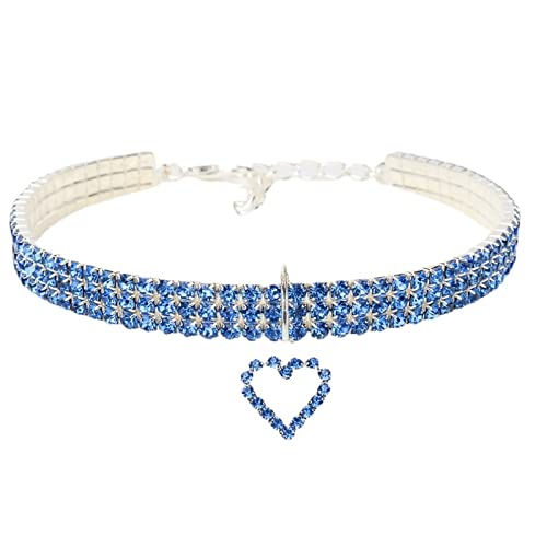 Mode Katzen- und Hundehalsband Haustier Kristall Strass Halsband Anhänger Katze und Hund Anti-Lost-Kragen Heimtierbedarf Zubehör,Blau,L von YVDY