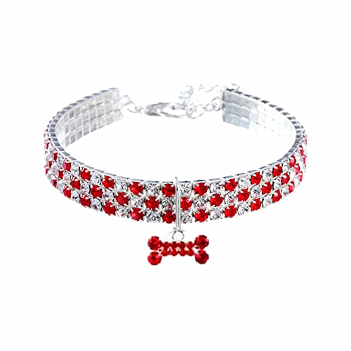 Mode Katzen- und Hundehalsband Haustier Kristall Strass Halsband Anhänger Katze und Hund Anti-Lost-Kragen Heimtierbedarf Zubehör,Rot-Weiss,m von YVDY