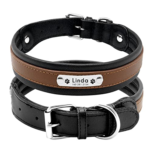 Mode-Leder-Hundehalsbänder, individuell gravierte ID-Namens-Hundehalsbänder, personalisierte Hundehalsbänder für mittelgroße und große Hunde,Braun,m von YVDY