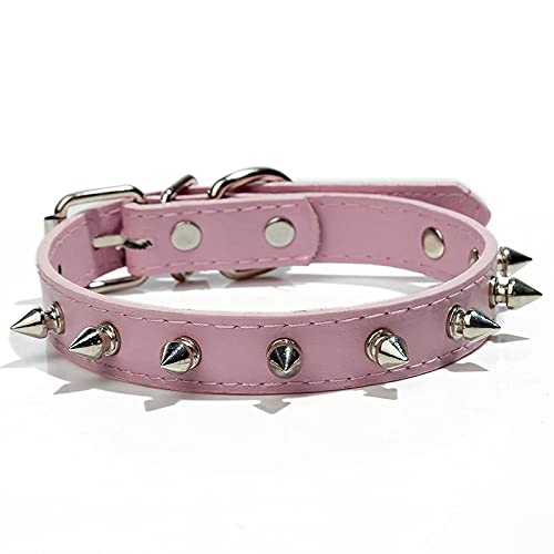 Mode Leder Hundehalsband Nieten Hundehalsband Einfarbig Katzen- und Hundehalsband Personalisiertes Hundehalsband Heimtierbedarf Zubehör,Rosa,m von YVDY