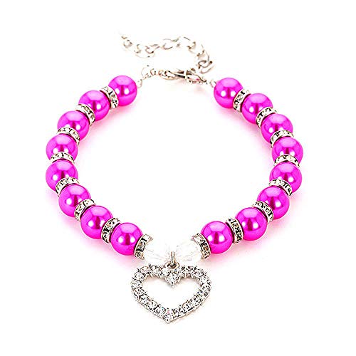 Nachgemachte Perle Haustierhalsband Strass Anhänger Katzenhalsband Hund Halskette Kleiner Hund Großer Hund Katzenhalsband Haustier Schmuck Halskette-Fuchsia_M von YVDY