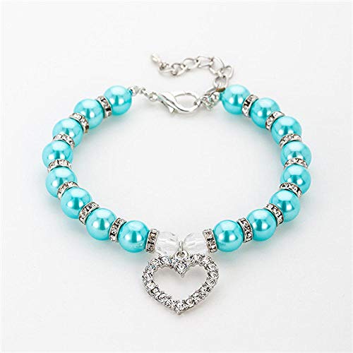 Nachgemachte Perle Haustierhalsband Strass Anhänger Katzenhalsband Hundehalskette Kleiner Hund Großer Hund Katzenhalsband Haustierschmuck Halskette-Lake_Blue_L von YVDY