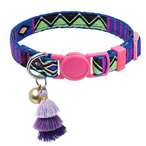 Nylon Sicherheits-Katzenhalsband Separates Katzenhalsband mit Schnellverschluss Hundehalsband Katzenhalskette mit Glocke Katzenzubehör im Boho-Stil-Lila von YVDY