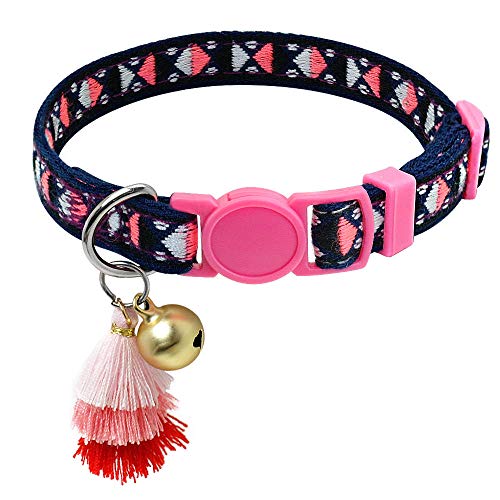 Nylon-Sicherheits-Katzenhalsband Separates Katzenhalsband mit Schnellverschluss Hundehalsband Katzenhalskette mit Glocke Katzenzubehör im Boho-Stil-_Pink von YVDY