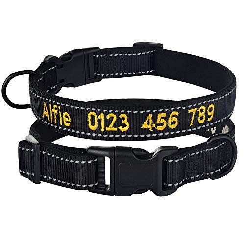 Personalisierte Stickerei gravierbares Katzenhalsband verstellbares reflektierendes Hundehalsband Nylon Katzenhalsband Hundehalsband-Schwarz_Gepolsterter_Kragen_L_35-53cm von YVDY