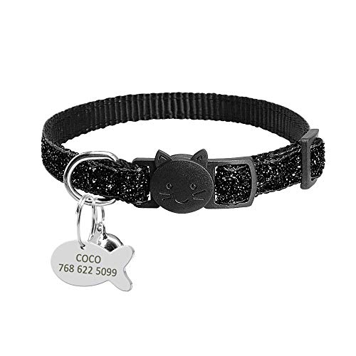 Personalisierte benutzerdefinierte Katzenhalsbänder Schnellverschluss-Katzenhalsbänder mit Glocken, sichere Trennung von Katzenhalsbändern, Haustierhalskettenzubehör-Bling_Black_Neck_for_18_to_27 von YVDY