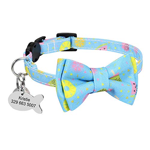 Personalisierte benutzerdefinierte gravierbare Katzenhalsband Druck Schnellverschluss Katzenhalsband Nylon Hundemarke Haustierhalsband mit Glocke Katzenhalsband-H von YVDY