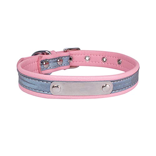 Personalisierte individuelle ID-Halsband Gravur Name Telefonnummer Katzenhalsband reflektierendes Leder Katzenhalsband Hund Katzenhalsband Zubehör-Pink_XL von YVDY