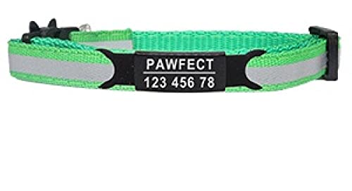 Personalisierte individuelle ID gravierbares Nylon Katzen- und Hundehalsband reflektierendes Katzensicherheitsschnallenhalsband verstellbares Hunde- und Katzenhalsband-Grün-Schwarz von YVDY