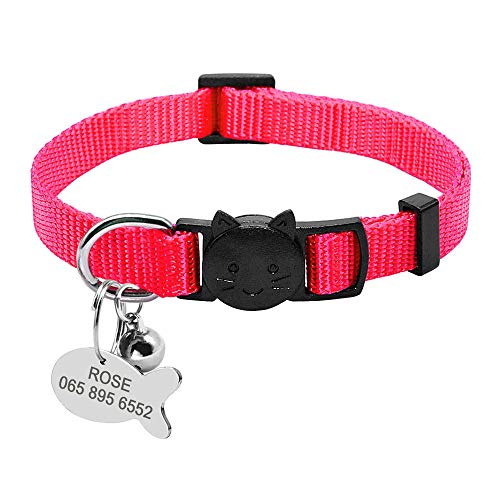 Personalisierte individuelle Katzenhalsbänder Schnellverschluss-Katzenhalsbänder mit Glocken, sichere Trennung von Katzenhalsbändern, Haustierhalskettenzubehör-Plain_Pink_Neck_for_20_to_31cm von YVDY