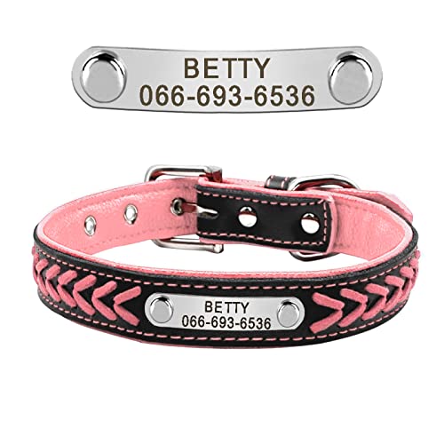 Personalisiertes, graviertes ID-Namens-Hundehalsband aus Leder, personalisiertes, stilvolles Hundehalsband für kleine, mittelgroße Hunde,Rosa,XL von YVDY