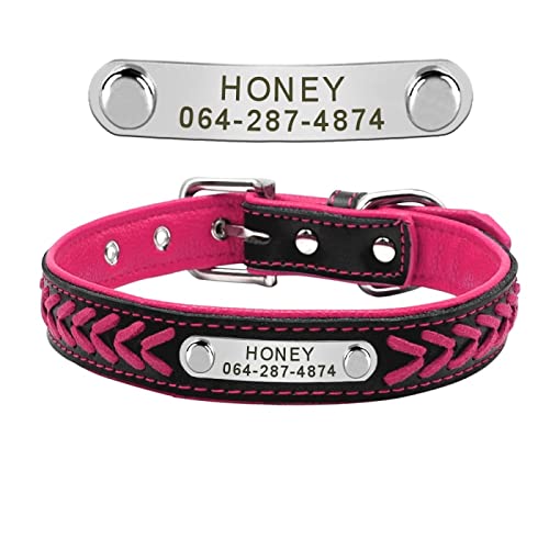 Personalisiertes, graviertes ID-Namens-Hundehalsband aus Leder, personalisiertes, stilvolles Hundehalsband für kleine, mittelgroße Hunde,Rose,XL von YVDY