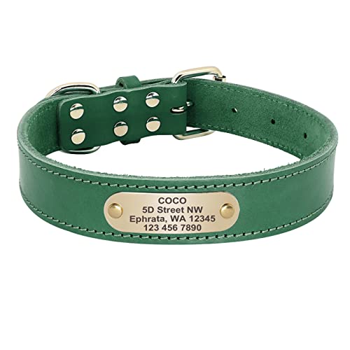 Personalisiertes Hundehalsband Leder Hundehalsband Benutzerdefinierte gravierte ID Name Haustierhalsband Anti-Verlust-Katze Hundehalsband Heimtierbedarf,Grün,L von YVDY