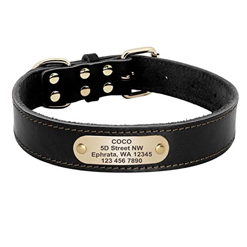 Personalisiertes Hundehalsband Leder Hundehalsband Benutzerdefinierte gravierte ID Name Haustierhalsband Anti-Verlust-Katze Hundehalsband Heimtierbedarf,Schwarz,L von YVDY