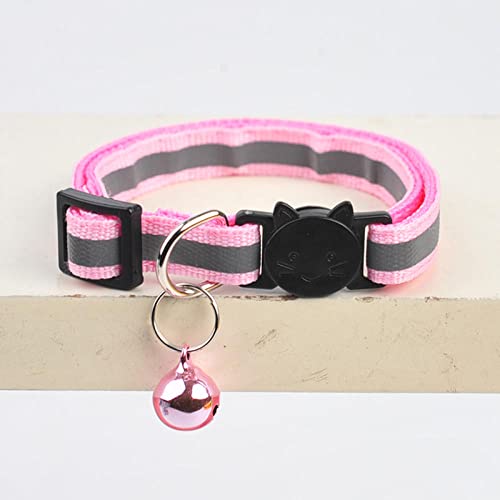 Reflektierendes Katzenhalsband mit Glocken Katzenhalsband Sicherheitselastizität einstellbare Haustierkragenspannung strapazierfähiges Nylonhalsband Tierbedarf-Rosa_19-33cm von YVDY