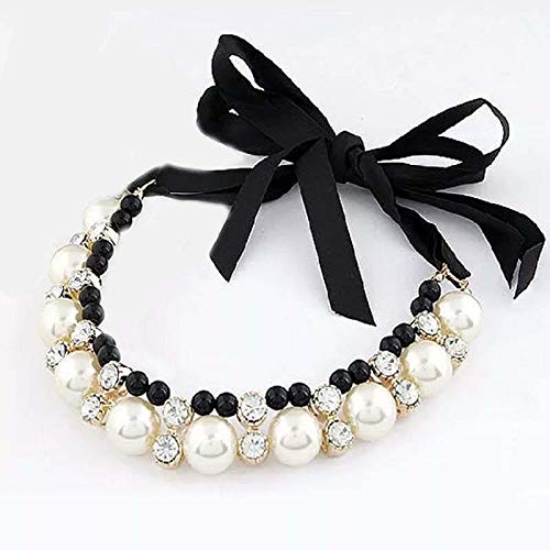 Schleife Haustier Halskette Perle Hund Katze Halsband Mode Hund Kristall Halskette Personalisiertes Haustier Halsband Heimtierbedarf für kleine Hunde,Schwarz,L von YVDY