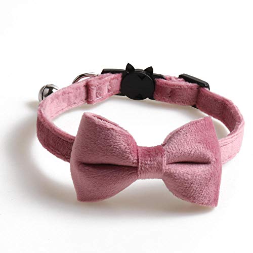 Schleife Haustierhalsband Samt Katzenhalsband verstellbares Hundehalsband Sicherheitsschnalle Fliege Katzenhalsband mit Glocke Katzenhalsbandzubehör-Rosa_17cm_bis_28cm von YVDY