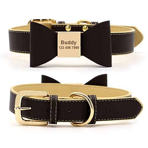 Schleife Katzenhalsband Personalisiertes Hundehalsband Weiches individuell geschnitztes Hundehalsband PU-Leder Hunde- und Katzenhalsband Anti-Loss-Haustierhalsband,Dunkelbraun,35-44,5 cm von YVDY