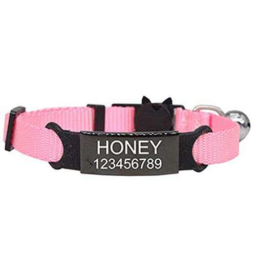 Sichere Trennung Katzen- und Hundehalsbänder Personalisierte Haustierhalsbänder Benutzerdefinierte gravierte ID Name Katzenhalsband Nylon Verstellbare Katzenhalskette,Pink Schwarz,S von YVDY