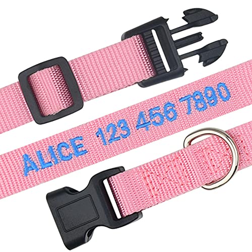 Stickerei personalisierte benutzerdefinierte gravierbare Katzenhalsband Haustierhalsband Nylon Hundehalsband mit Name Telefonnummer ID Halsband-Pink_M_(14-20inch) von YVDY