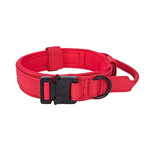 Verstellbares Hundehalsband, taktisches Hundehalsband, Nylon-Hundehalsband mit Steuergriff, Hundehalsband für mittelgroße und große Hunde,rot,XL von YVDY