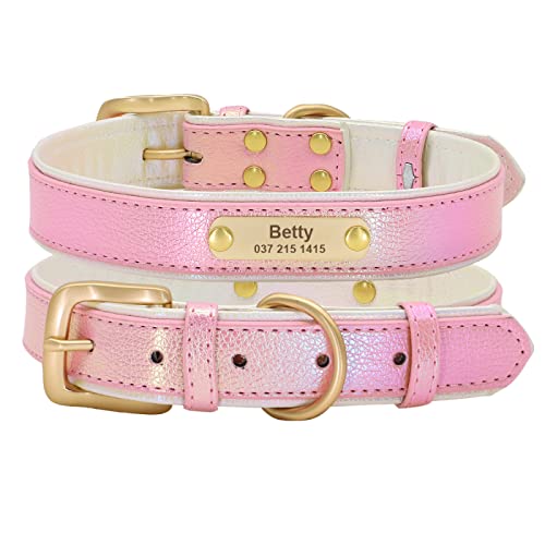 Verstellbares Hundehalsband aus Leder für Hunde und Katzen mit individueller Gravur. Personalisiertes Hundehalsband für Haustiere,Rosa,44-54cm von YVDY