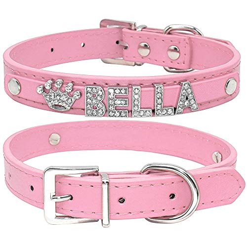 kostenlose Gravur personalisierte Katzenhalsband Strass Hund Katzenhalsband Chihuahua Yorkshire Zubehör liefert-Plain_Pink_L von YVDY