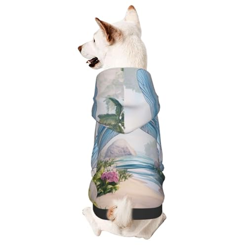 Hunde-Kapuzenpullover für Herbst und Winter, gemütliche Haustierkleidung für Outdoor-Aktivitäten, 3D-Darstellung tropischer Landschaften, Batikdruck, Haustier-Kapuzenpullover von YVNKHKU