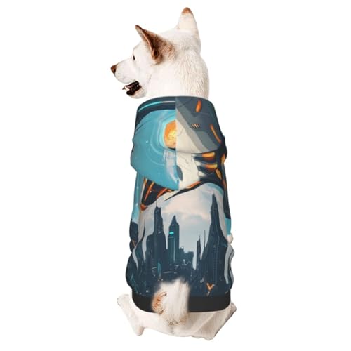 Hunde-Kapuzenpullover für Herbst und Winter, gemütliche Haustierkleidung für Outdoor-Aktivitäten, Science-Fiction-Illustration, Batikdruck, Haustier-Kapuzenpullover von YVNKHKU