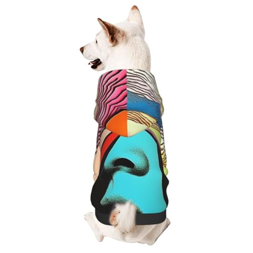 Hunde-Kapuzenpullover für Herbst und Winter, gemütliche Haustierkleidung für Outdoor-Aktivitäten, abstrakte Kunst, Gesicht in einer Scheibe, Batikdruck, Haustiere tragen Hoodies von YVNKHKU