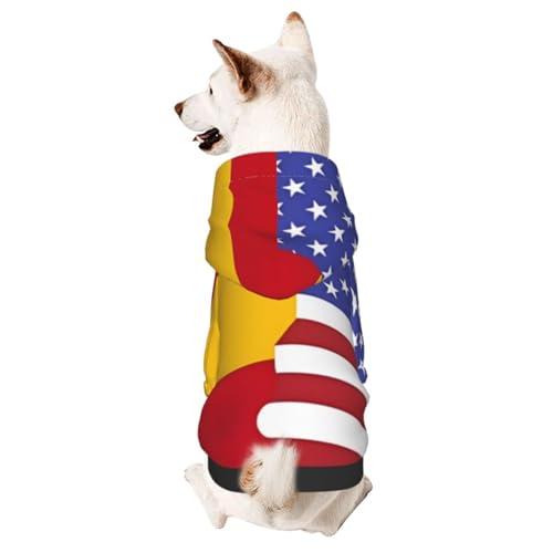 Hunde-Kapuzenpullover für Herbst und Winter, gemütliche Haustierkleidung für Outdoor-Aktivitäten, amerikanische Spanien-Flagge, Batikdruck, Haustierkleidung von YVNKHKU