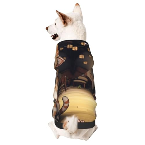 Hunde-Kapuzenpullover für Herbst und Winter, gemütliche Haustierkleidung für Outdoor-Aktivitäten, eine süße Steampunk-Tabby-Katze, Batikdruck, Haustier-Kapuzenpullover von YVNKHKU