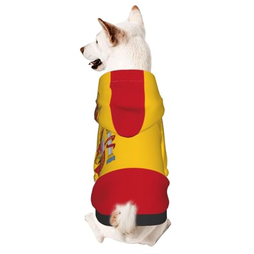 Hunde-Kapuzenpullover für Herbst und Winter, gemütliche Haustierkleidung für Outdoor-Aktivitäten, spanische Flagge, Batikdruck, Haustierkleidung von YVNKHKU