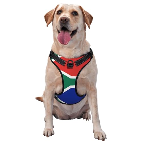 Premium-Hundegeschirr mit Südafrika-Flagge für kleine, mittelgroße und große Hunde, langlebig, kein Ziehen, mit reflektierenden Riemen und Schnellverschluss-Schnallen, Größe L von YVNKHKU