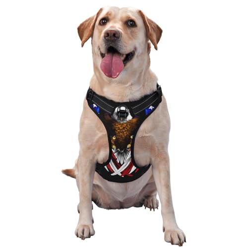 Premium-Hundegeschirr mit USA-Flagge, Patriotischer Adler, für kleine, mittelgroße und große Hunde, langlebig, kein Ziehen, mit reflektierenden Riemen und Schnellverschluss-Schnallen, Größe S von YVNKHKU