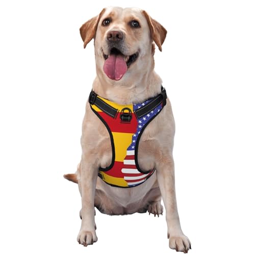 Premium-Hundegeschirr mit amerikanischer Spanien-Flagge, für kleine, mittelgroße und große Hunde, langlebig, kein Ziehen, mit reflektierenden Riemen und Schnellverschluss-Schnallen, Größe XL von YVNKHKU