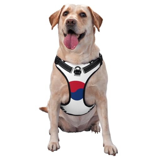 Premium-Hundegeschirr mit koreanischer Flagge, für kleine, mittelgroße und große Hunde, langlebig, kein Ziehen, mit reflektierenden Riemen und Schnellverschluss-Schnallen, Größe M von YVNKHKU