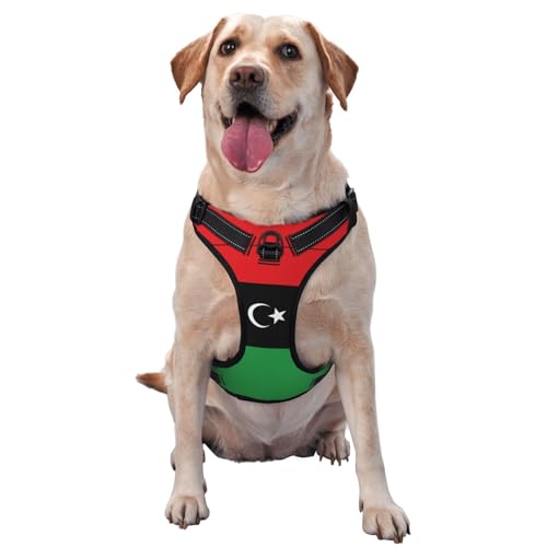 Premium-Hundegeschirr mit libyscher Flagge für kleine, mittelgroße und große Hunde, langlebig, kein Ziehen, mit reflektierenden Riemen und Schnellverschluss-Schnallen, Größe L von YVNKHKU