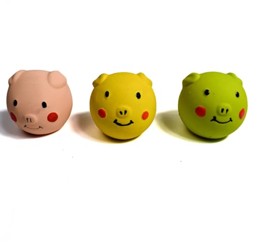 YWAFFC 3pcs Haustier Spielzeug Ball Latex Vokalisierter Schweinekopf Ball Cartoon Smiley Schwein Hund Backenzahn Reinigungsspielzeug 6cm von YWAFFC