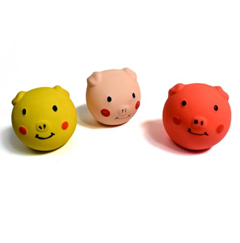 YWAFFC 3pcs Haustier Spielzeug Ball Latex Vokalisierter Schweinekopf Ball Cartoon Smiley Schwein Hund Backenzahn Reinigungsspielzeug 6cm von YWAFFC