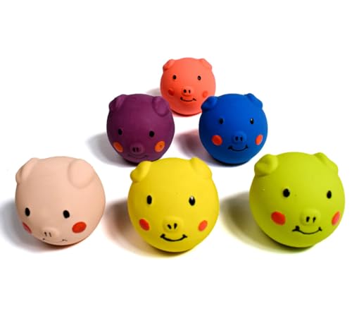 YWAFFC 6pcs Haustier Spielzeug Ball Latex Vokalisierender Schweinekopf Ball Karikatur Smiley Schwein Hund Backenzahn Zähne Reinigungsspielzeug 6cm von YWAFFC