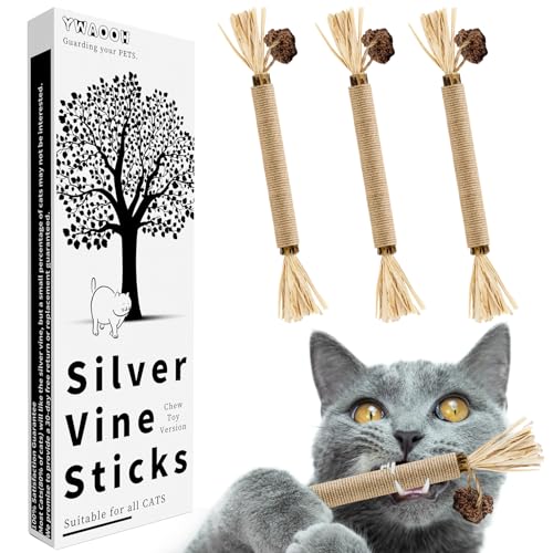 Katzenminze-Spielzeug mit Silbervine für Katzen, Katzen-Kauspielzeug für Kätzchen, interaktives Katzenspielzeug für Indoor-Katzen, Silvervine Sticks Katzenspielzeug,3 Stück von YWAOOH