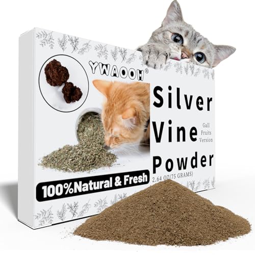 YWAOOH Katzenspielzeug - Silvervine Pulver 75g mit 5 kleinen Beuteln, Katzenminze Alternative, 100% natürliches Silber Vine Gall-Fruchtpulver, Matatabi Katzenspielzeug für Training & Spielen, geeignet von YWAOOH