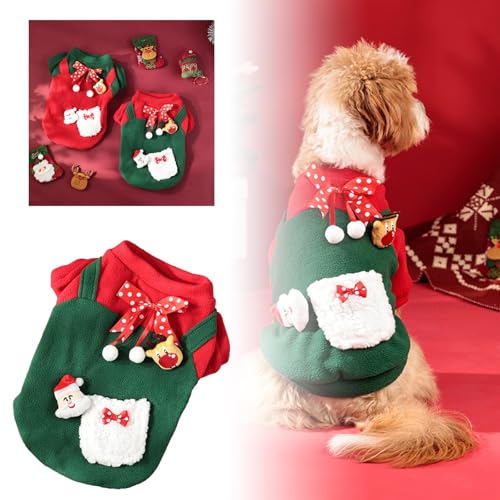 Haustier Kleidung Weihnachtskleidung für Hunde, warme Weihnachtskleidung, Katzenkleidung, Dicker Plus-Samtpullover, Haustierkleidung, Weihnachtskleid, Hundemantel Winter Warm (B, 法斗款 小号) von YWBleked