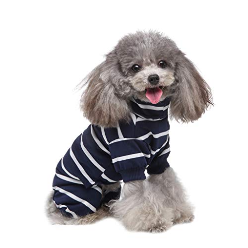 YWBleked Hunde Niedlich Ärmellos Kleidung Heimtierkleidung gestreifte Pyjamas mit hohem Kragen vierbeinige Kleidung Hunde Fleece Pullover (Blue, M) von YWBleked