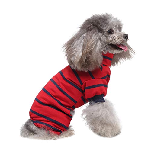 YWBleked Hunde Niedlich Ärmellos Kleidung Heimtierkleidung gestreifte Pyjamas mit hohem Kragen vierbeinige Kleidung Hunde Fleece Pullover (Red, S) von YWBleked