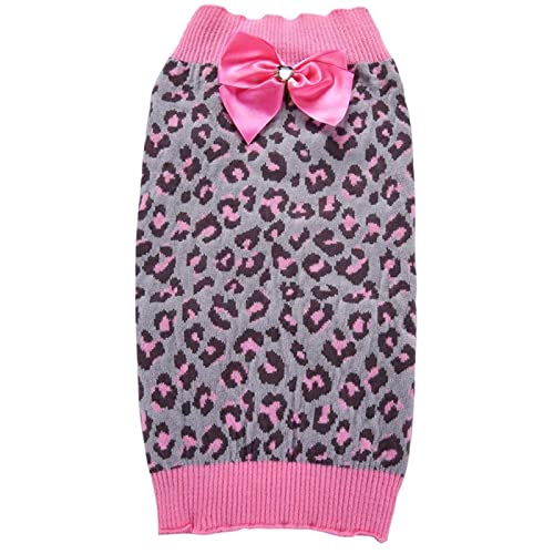 Hunde Niedlich Ärmellos Kleidung Kleidung Bowknot Leopard Pink Winter Pet Cute Dog Puppy Sweater Puppy Pet Kleidung Hundepullover Für Geschirr (Pink, L) von YWBleked